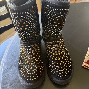 UGG Black Boots with Gold and Silver Studs